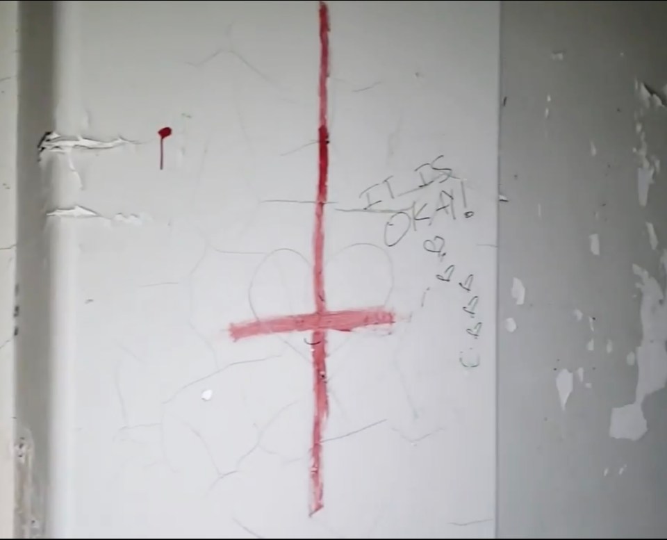 Dave also discovered an upside-down cross drawn on the walls of the ‘Satan room’