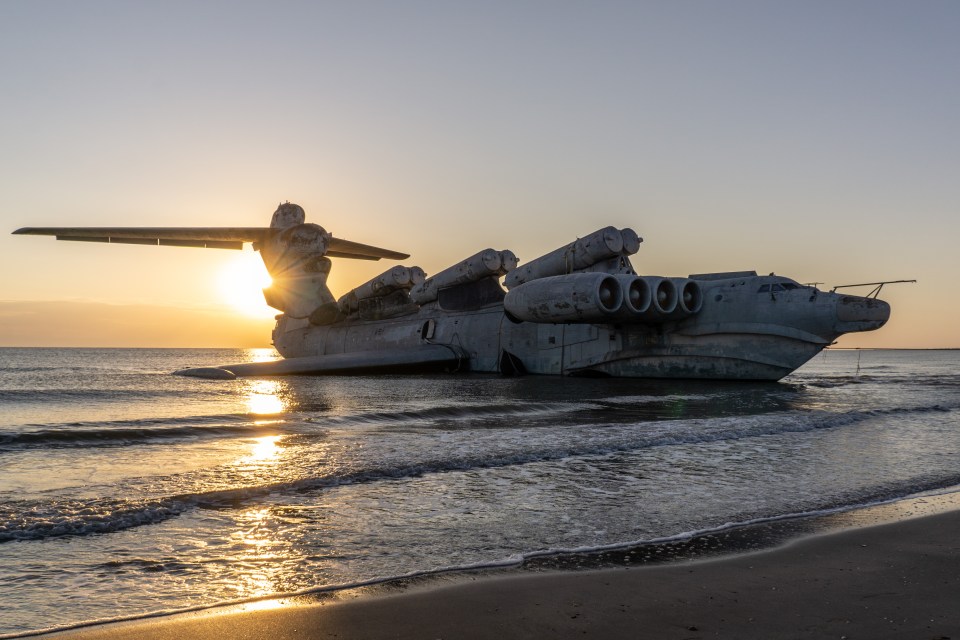 The massive ship-plane is now beached as a ‘museum’ in Derbent