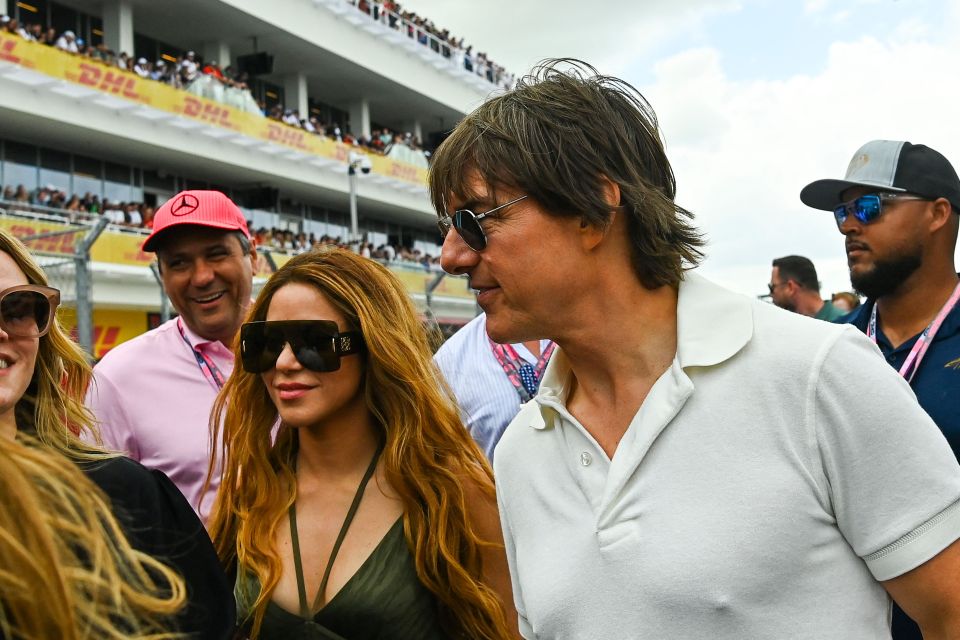 US actor Tom Cruise and Shakira attend the 2023 Miami Formula One Grand Prix