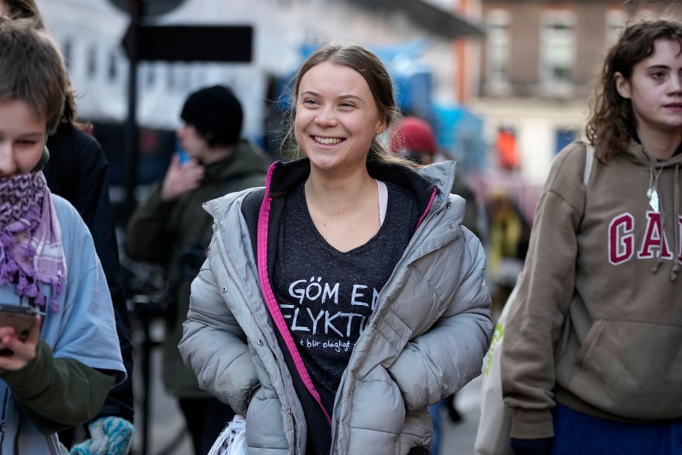 Environmental activist Greta Thunberg leaves Westminster Magistrates Court in London on Thursday