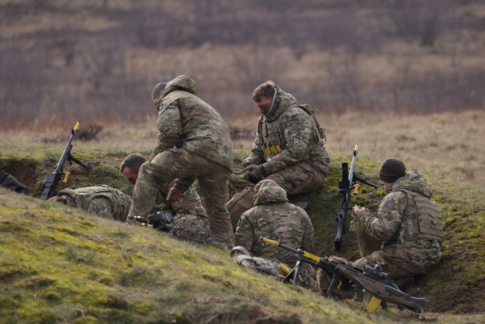 Soldiers of the UK's 2nd Battalion Royal Anglian infantry unit take part in Nato military exercises on Monday