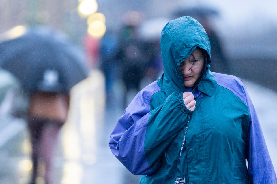 Commuters on Westminster Bridge, London, on Thursday as rain pours down