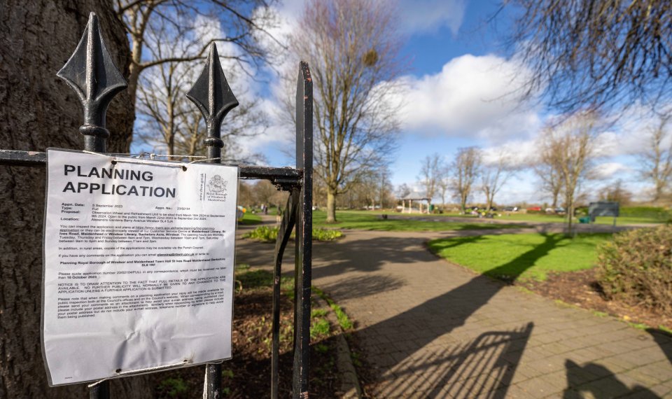 A planning application notice was put up on a fence next to the park and across the road from an apartment complex, but neighbours said they didn't notice it