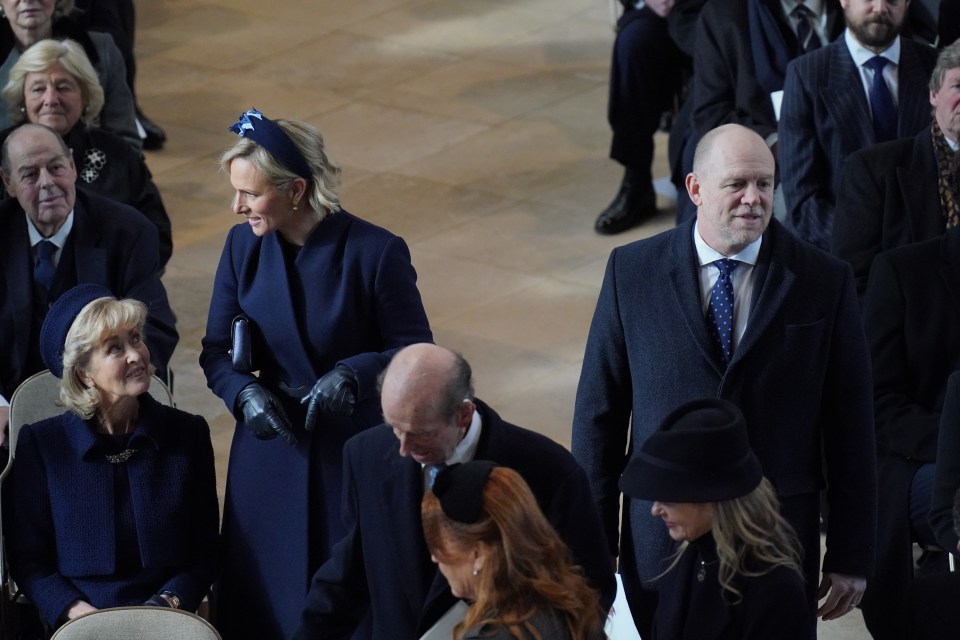 Penelope Knatchbull, Countess Mountbatten of Burma, Zara Tindall and Mike Tindall inside Windsor Castle for the service today