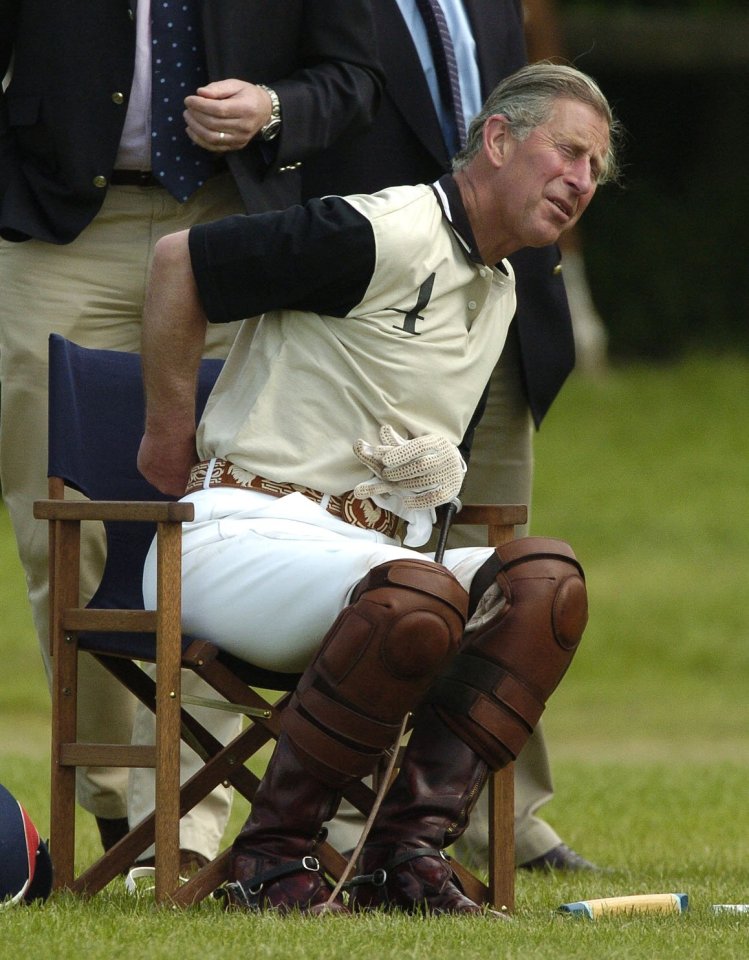 The King has suffered from back pain for a number of years, seen here after a polo game in 2004