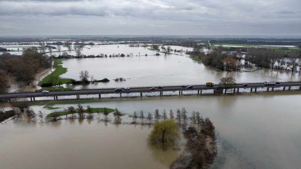 Flooding around the town of St Ives in Cambridgeshire on Monday