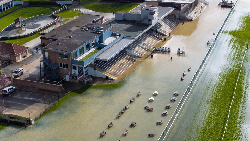 The betting ring and seats near the finish post were totally underwater