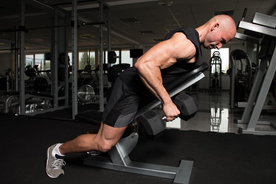 Try an incline dumbbell row - but you don't need to go as heavy as this guy