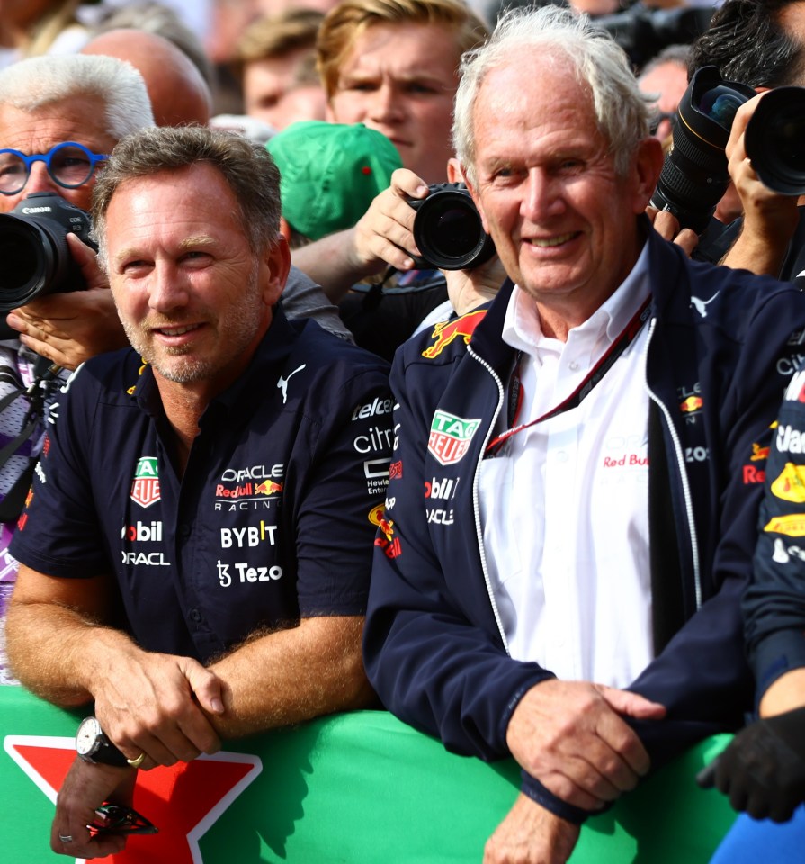 Horner and his colleague Dr Helmut Marko at a Grand Prix