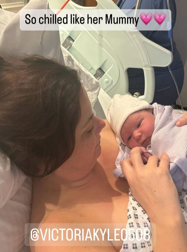 Jeremy's wife Vicky Burton with newborn daughter Iris