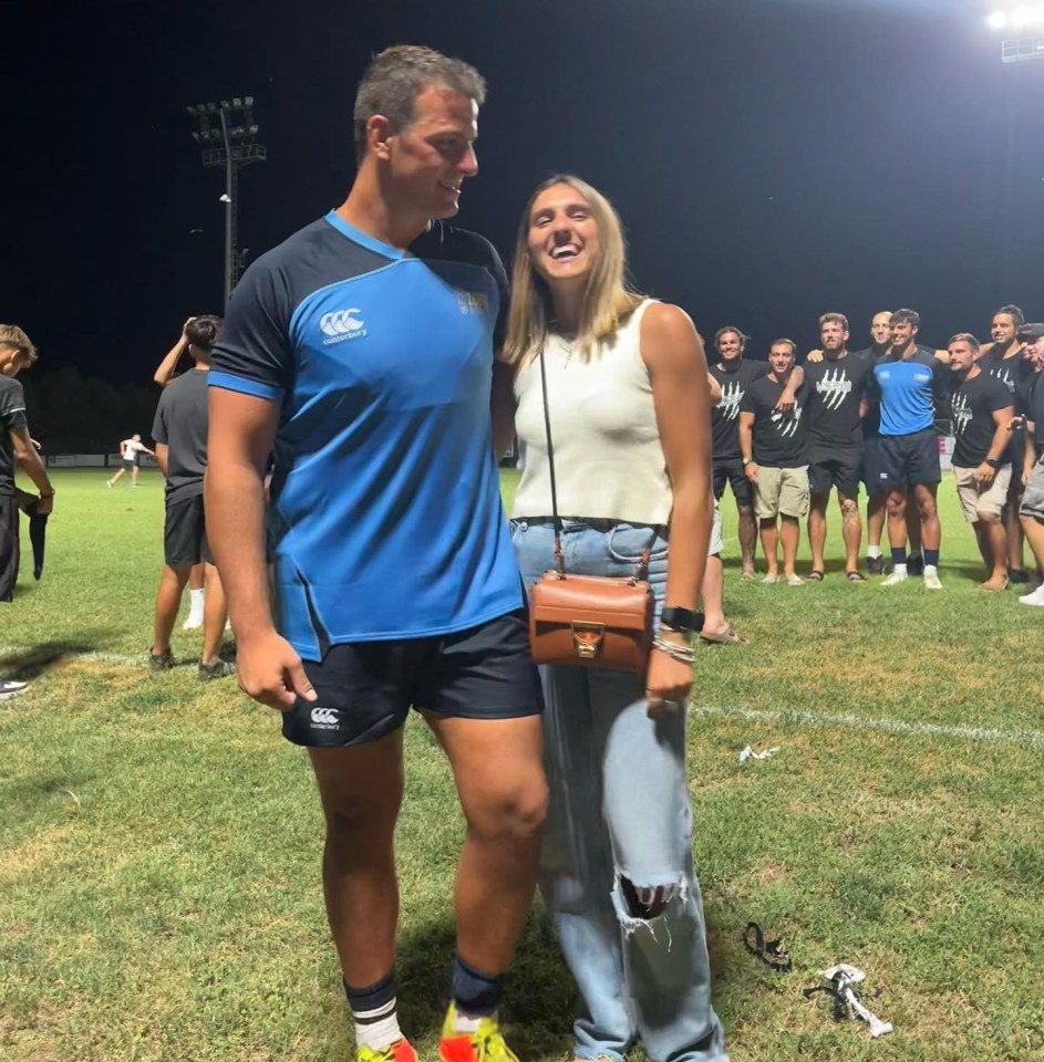 Italy prop Matteo Nocera and Carlotta share a joke