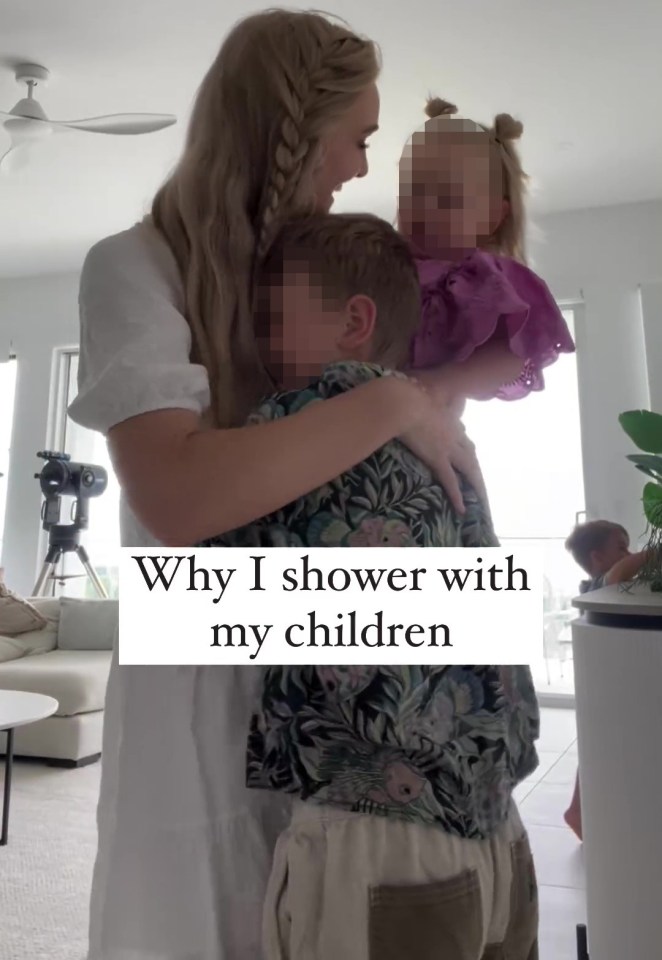 Bronte always has "family showers" with her kids, but some people have insisted her seven-year-old son is "too old"