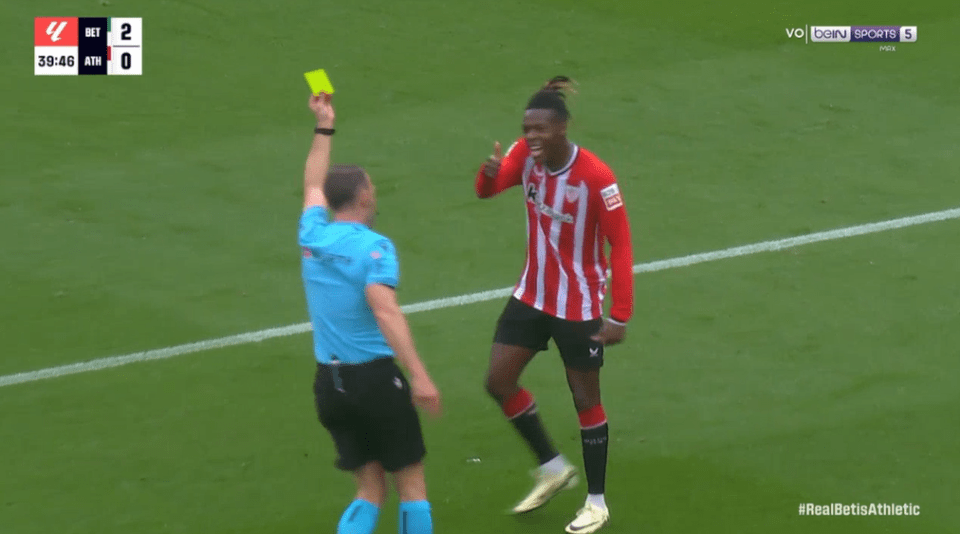 He was given a yellow card for the foul and appeared to give the referee a thumbs up upon receiving it