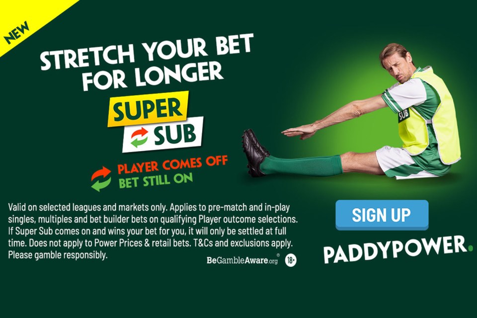 New Paddy Power Super Sub promotion: Keep your football bet alive if your selection is substituted