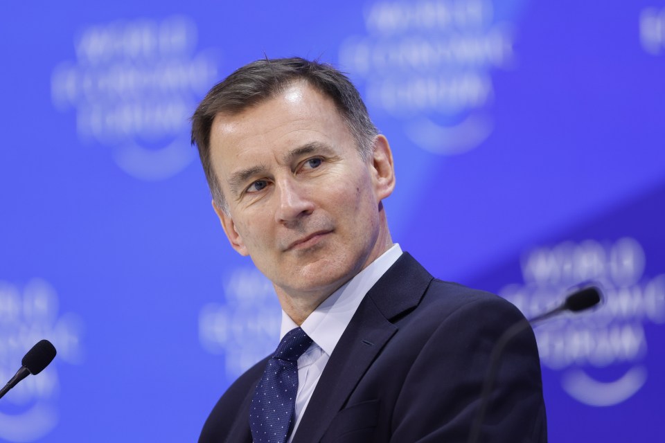 Jeremy Hunt, UK chancellor of the exchequer, during a panel session on day three of the World Economic Forum (WEF) in Davos, Switzerland, on Thursday, Jan. 18, 2024. The annual Davos gathering of political leaders, top executives and celebrities runs from January 15 to 19. Photographer: Stefan Wermuth/Bloomberg via Getty Images