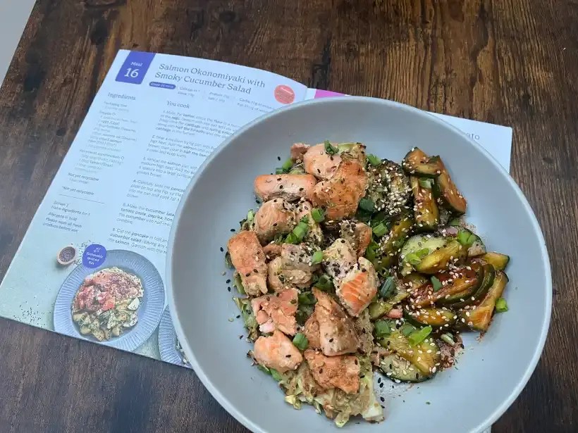 Salmon Okonomiyaki with Smoky Cucumber Salad