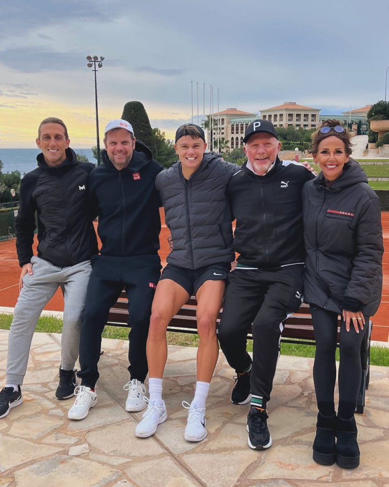 Boris Becker, second from right, joined Holger Rune's team alongside Severin Luthi, second left