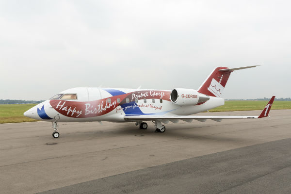 Hangar8 Aviation repainted a Bombardier Challenger jet in a £120,000 make-over for Prince George's first birthday