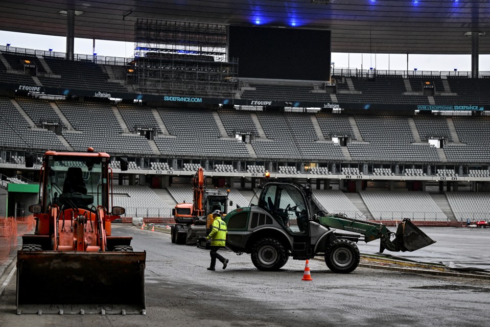 Workers and machinery are currently transforming France's national stadium