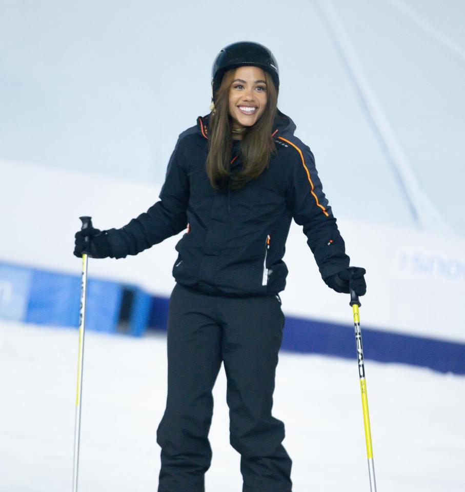 Alex Scott is all smiles on skis as she trains for her challenge