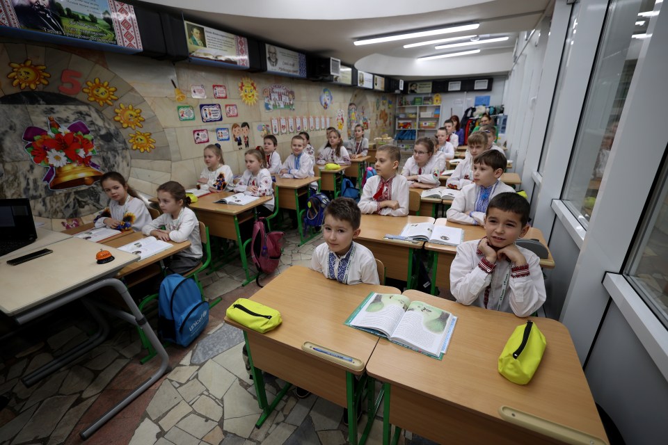 © Picture by Peter Jordan..Story by Jerome Starkey..Children affected by the war in Ukraine are schooled in makeshift classrooms that have been built on the platforms of the citys Metro system in undisclosed stations around Kharkiv in Ukraine..There are 5 stations in total round the city. These are pictures from one of the Metro stations..Picture shows The kids being taught lessons by teachers underground....Job Reference Number . NINTCHDBJOBS000001068507..Today Thursday 22nd February 2024.. .....The Sun Picture by Peter Jordan.