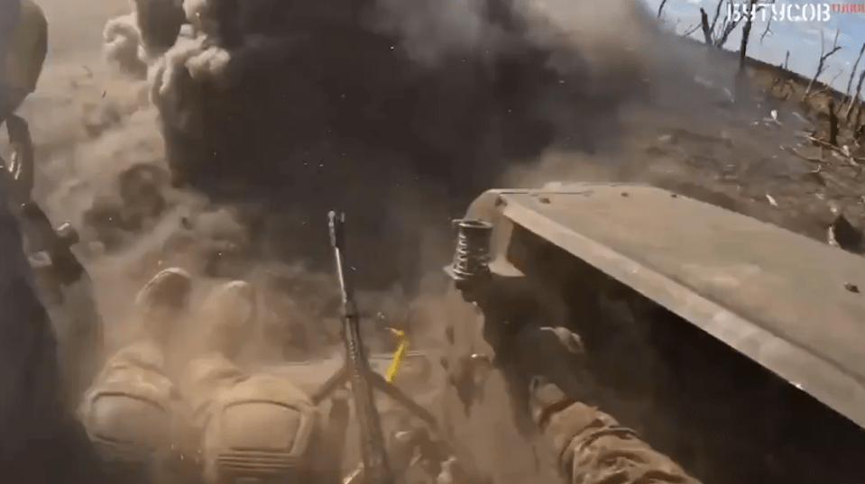 The moment one of the trucks were hit by a grenade