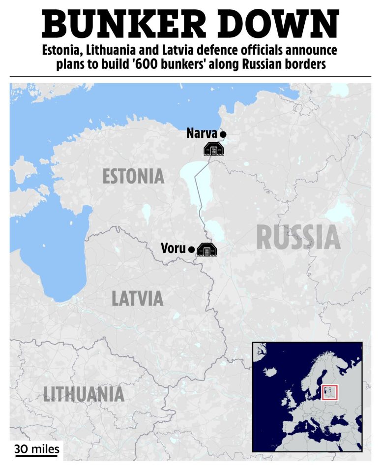 Estonia plans to construct 600 bunkers around the border crossing points of Narva in the north and Voru in the south