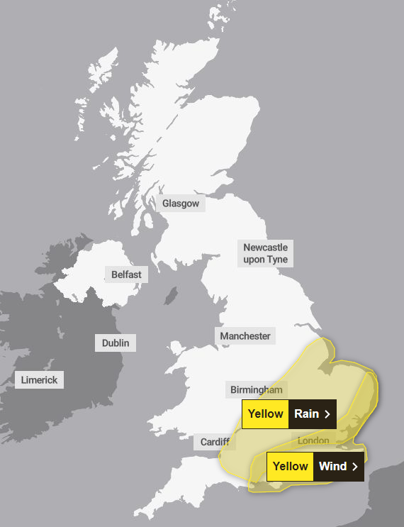 Two yellow weather warnings have been issued for Thursday