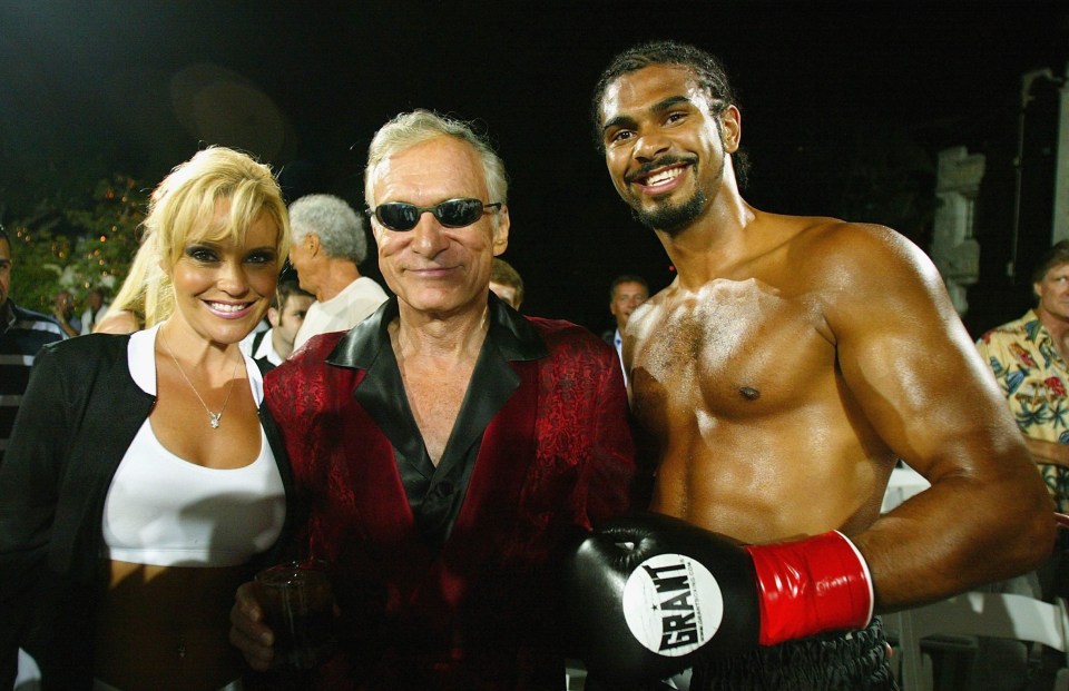 Hef with Haye after the boxer knocked out US fighter Vance Wynn in just 54 seconds at the Playboy mansion in 2003