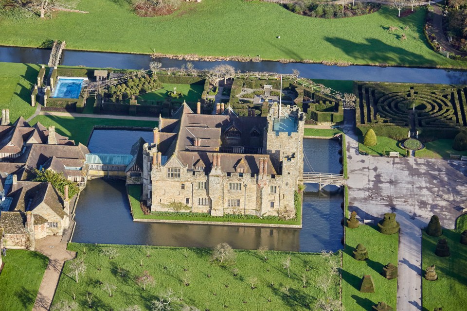 Aerial photography view north-east of Hever Castle in Edenbridge, Kent