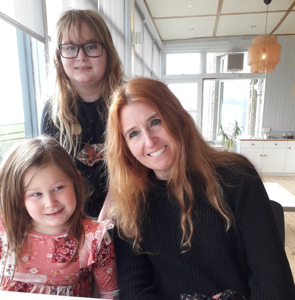 Lucinda Hart pictured with her daughters' Rafi, 10, and Aelfrida, seven