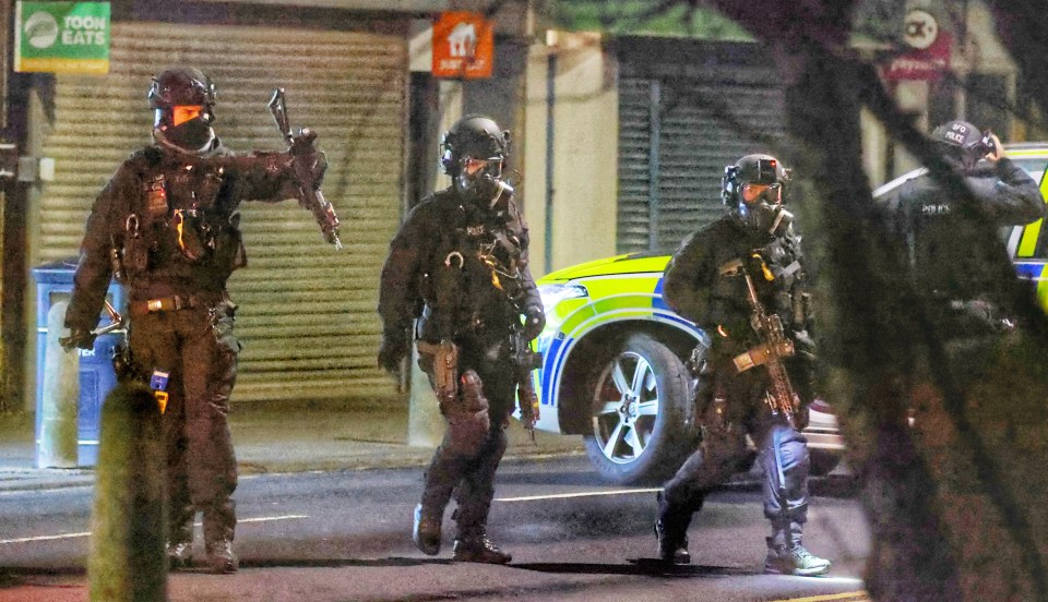 Armed police were pictured on the street this morning