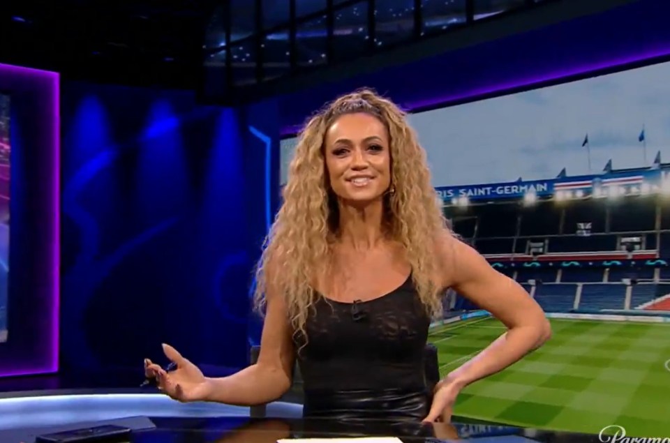 Kate Abdo stunned in an all-black outfit as she presented CBS Sports' Champions League coverage