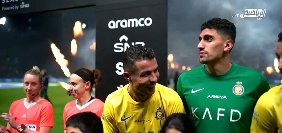 Cristiano Ronaldo appeared to have a 'fanboy' moment as he smiled with team-mates