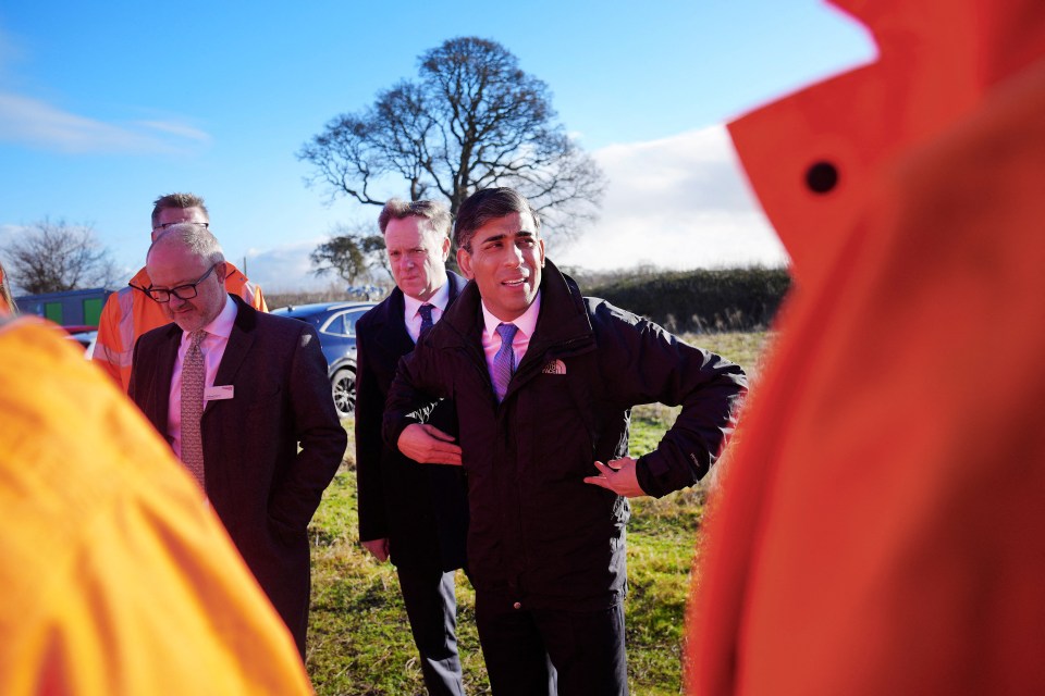 Prime Minister Rishi Sunak arrives to visit a location on the site of the future Haxby railway station near York