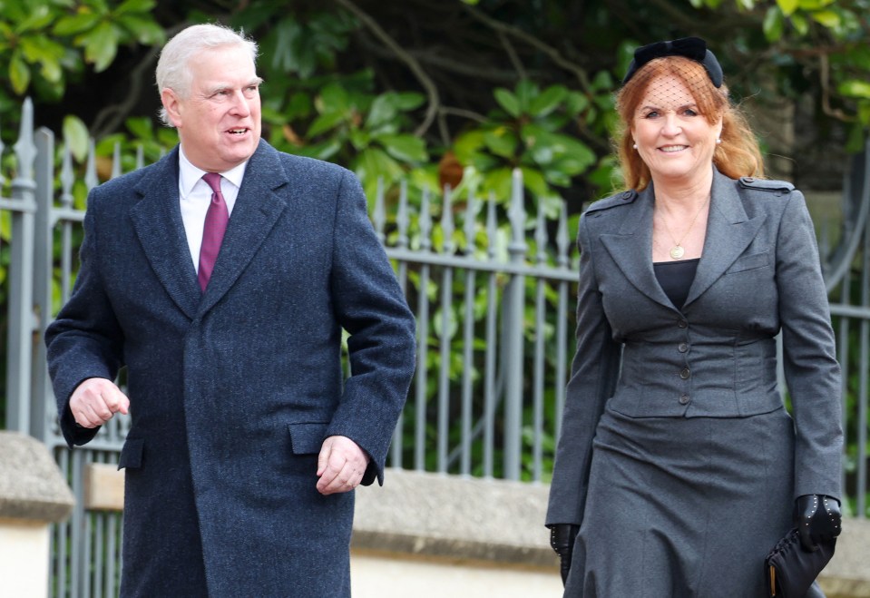 Prince Andrew and his ex-wife Sarah Ferguson pictured arriving for the service