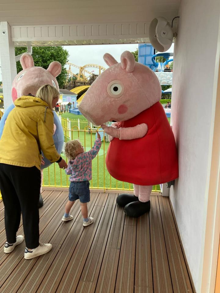 Mum-of-three Caroline and daughter Estella at Peppa Pig World last year