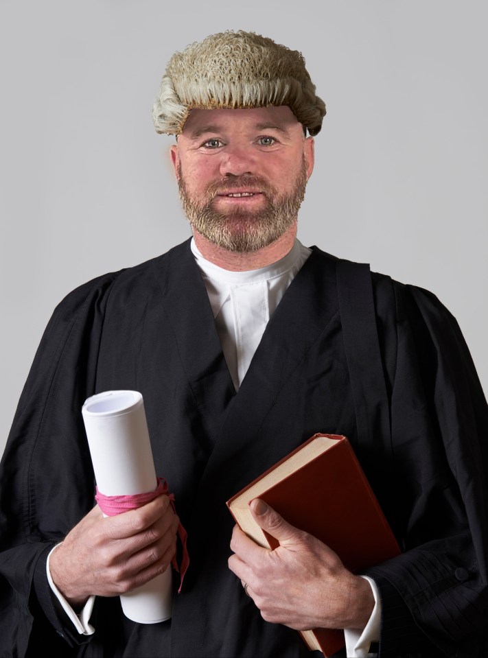 Wayne Rooney, mocked up as a lawyer, after he revealed he applied to study law