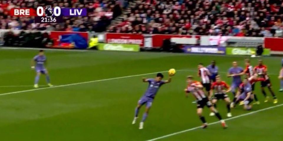 Endo escaped with this blatant handball at Brentford