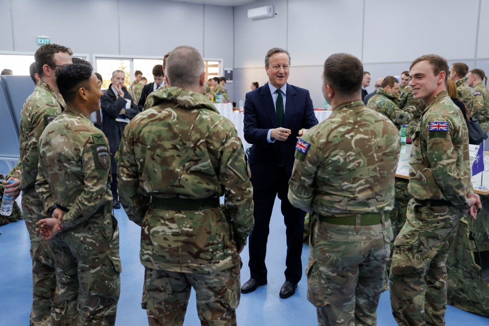 Foreign Secretary David Cameron meeting British troops during a Nato-led peacekeeping mission in Kosovo