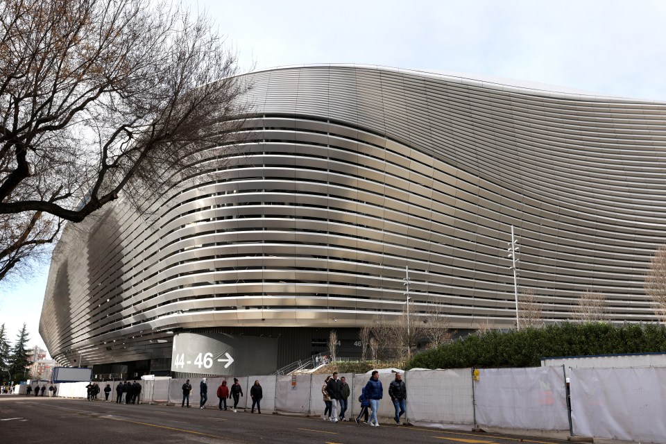 The curved slats are part of a £780million renovation of the Bernabeu