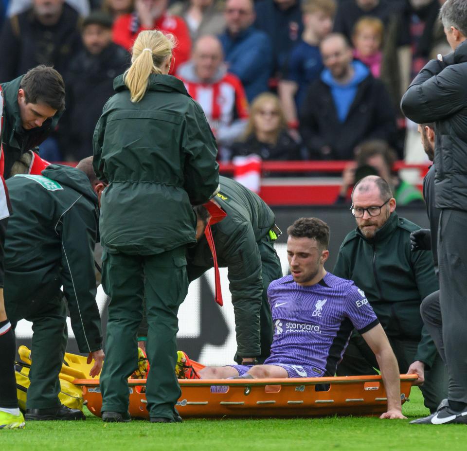 Diogo Jota was stretchered off against Brentford