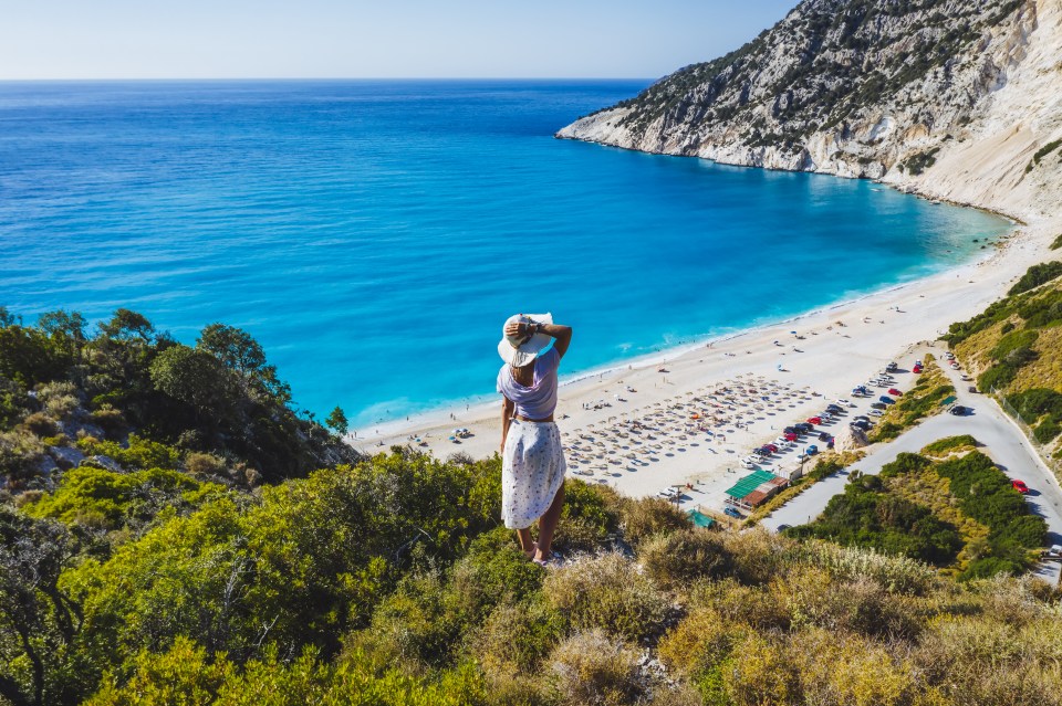 The sea is calm and clear at Myrtos Beach