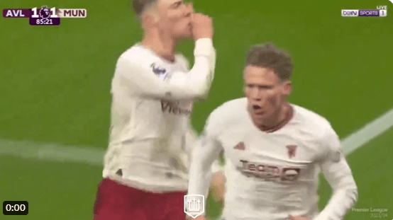 Hojlund celebrated Scott McTominay's winner by demanding silence from Villa fans