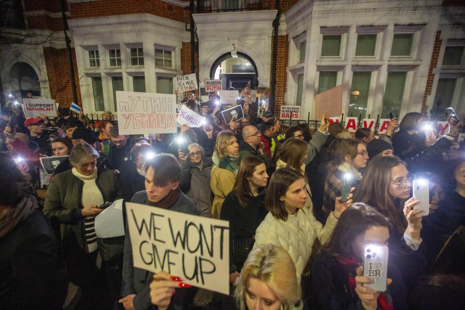 Hundreds of activists held a vigil outside the Russian embassy in London