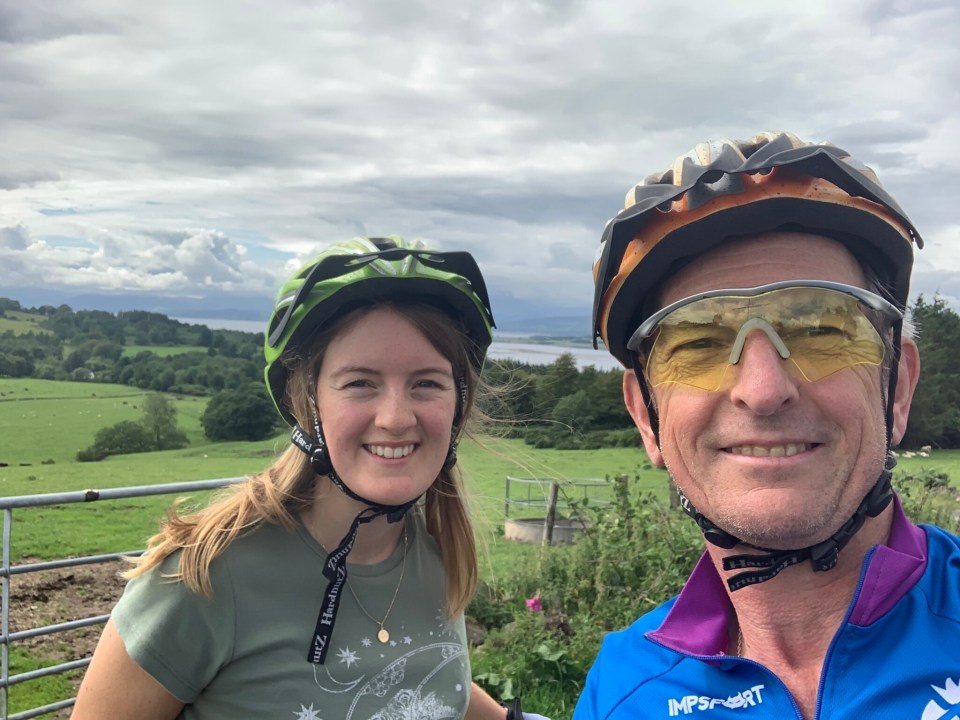 Chantelle is now on the road to recovery (Pictured: on a bike ride with dad Simon)