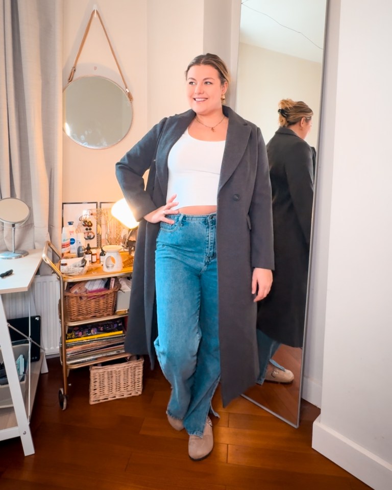 She was very impressed with this grey coat from New Look