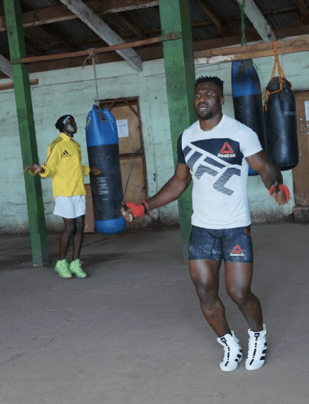 Ngannou pictured training back home