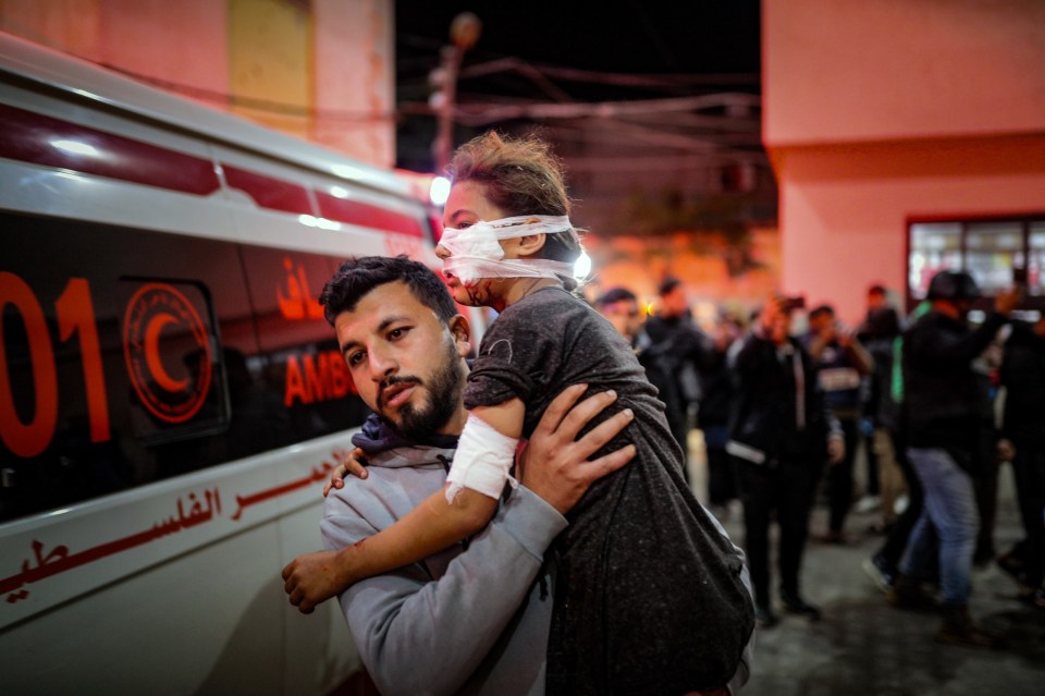 Injured Palestinians, including children, flock to hospital following the Israeli attacks on Rafah today