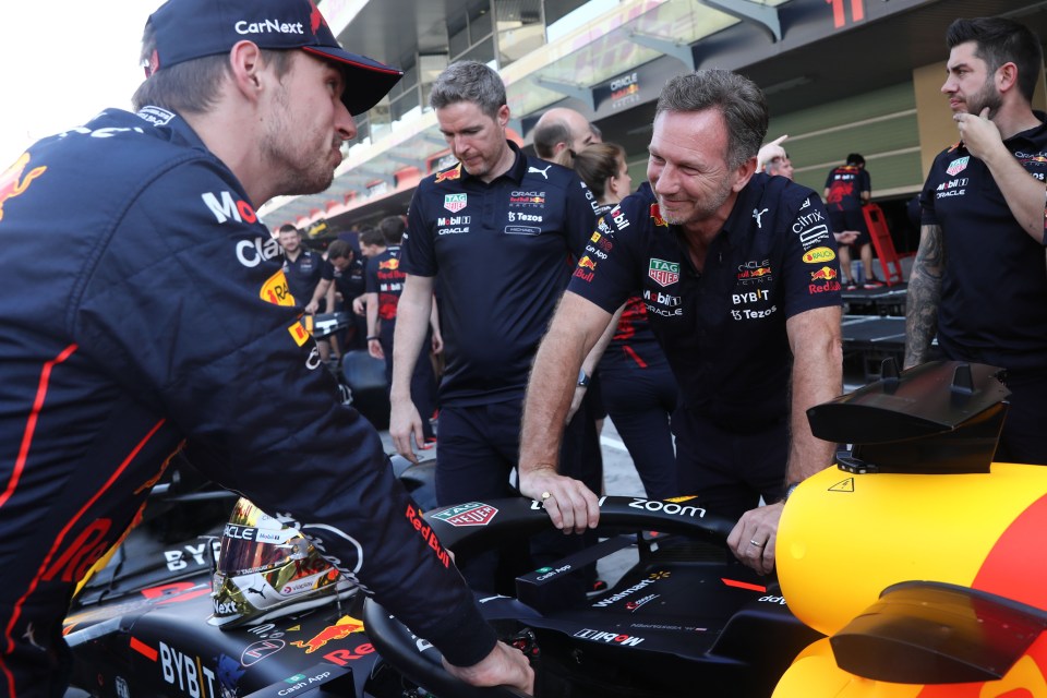 Max Verstappen and Christian Horner before the Formula 1 Abu Dhabi Grand Prix at Yas Marina Circuit in Abu Dhabi, United Arab Emirates on November 17, 2022. (Photo by Jakub Porzycki/NurPhoto via Getty Images)